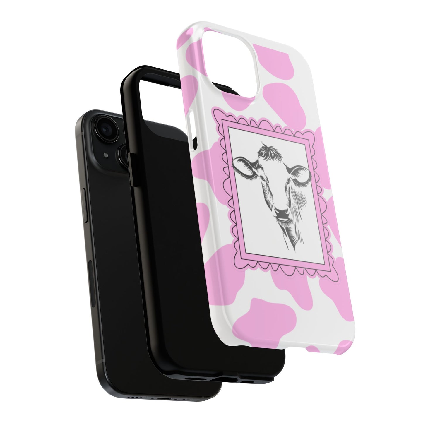 Pink Cow Print Tough Phone Case - Durable Shockproof Cover, Cow Lover Gift, Western Country Style, Cute Animal Print Phone Accessories,