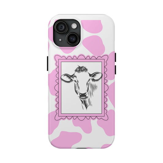 Pink Cow Print Tough Phone Case - Durable Shockproof Cover, Cow Lover Gift, Western Country Style, Cute Animal Print Phone Accessories,